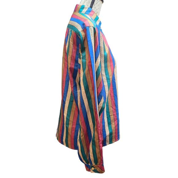 Ship n Shore Womens M/L Blouse 70s Retro Tailored Vertical Stripes Boho Hippie - Picture 7 of 11